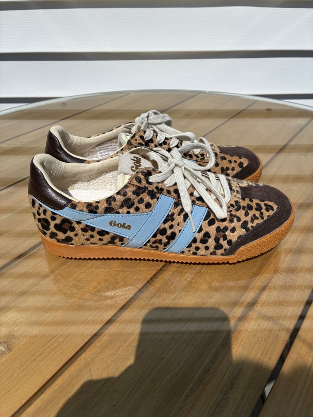 Gola for Anthropology Leopard Print Trainers with Light Blue Stripes excellent